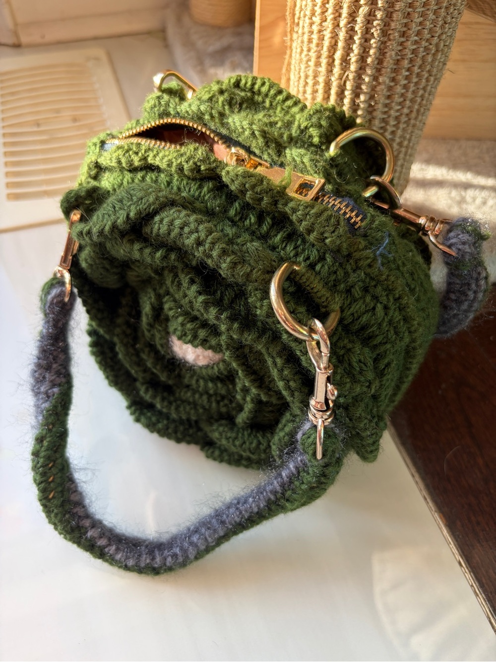 Handmade Green Crochet Cabbage Crossbody Bag by - Picture 1 of 2